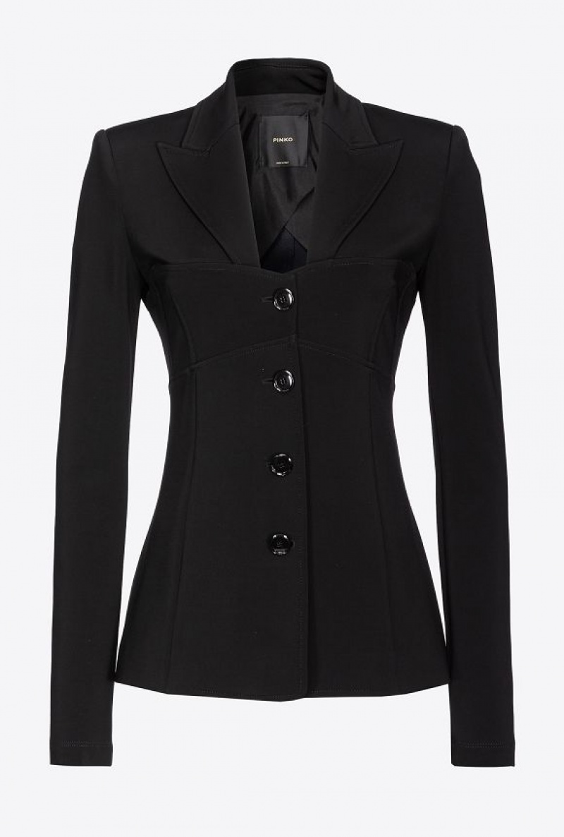 Pinko Flowing Technical Fabric Blazer With Topstitching Černé | SN-PKO33977