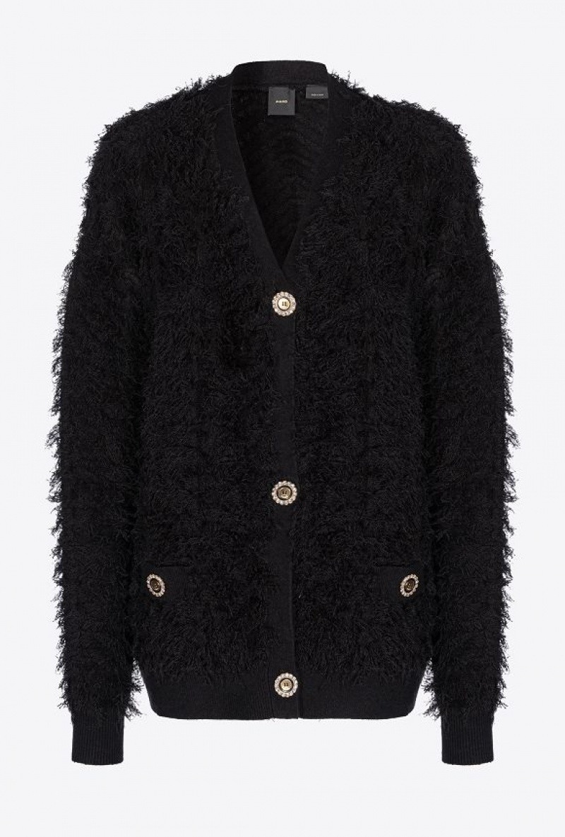 Pinko Fluffy Fray-effect Cardigan Černé | SN-PKO33564