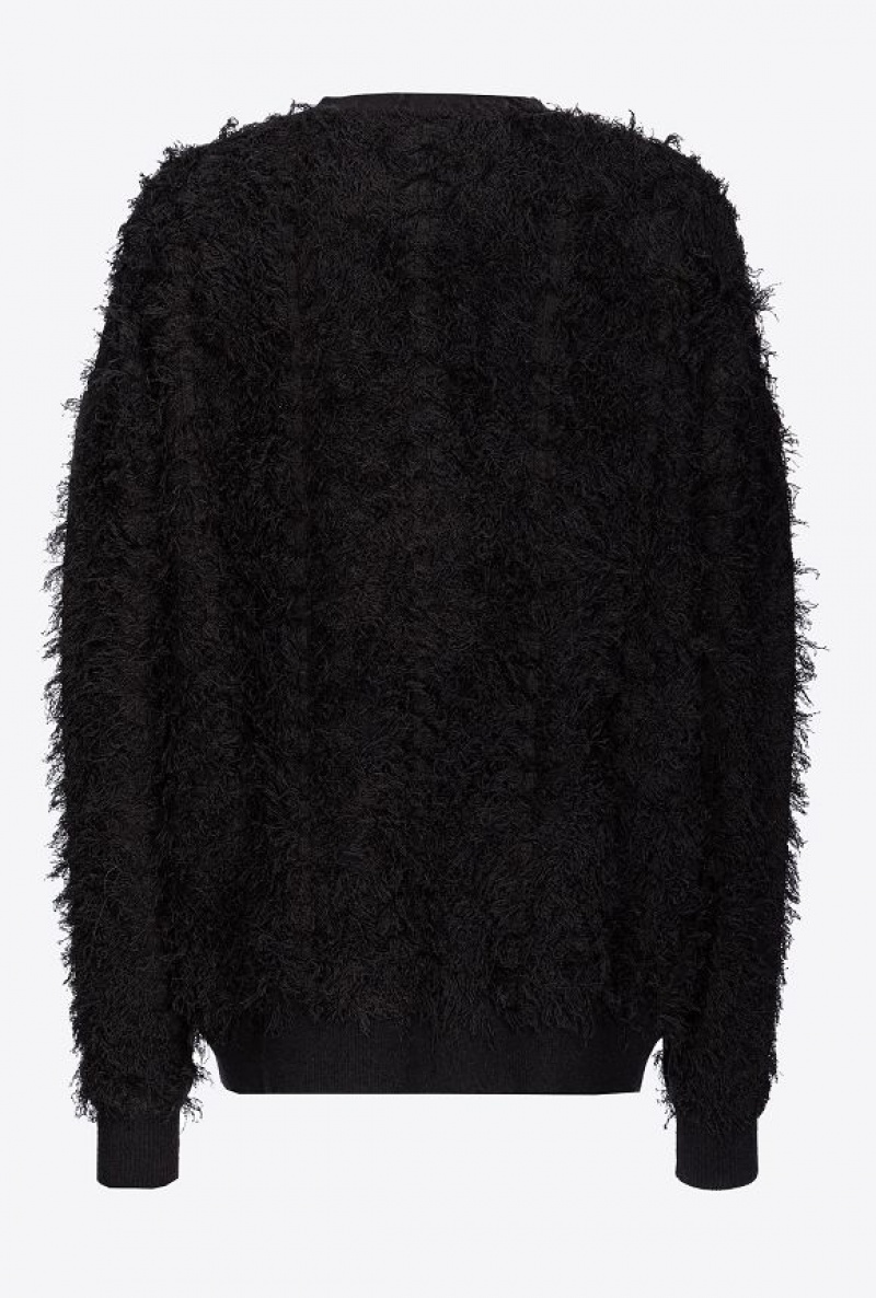 Pinko Fluffy Fray-effect Cardigan Černé | SN-PKO33564