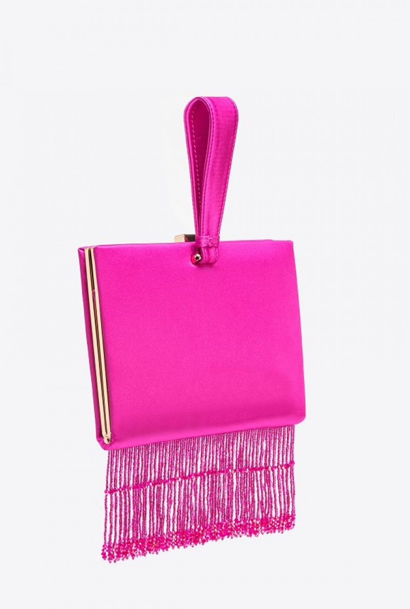 Pinko Fringed Satin Handbag Fialové Zlaté | SN-PKO32844