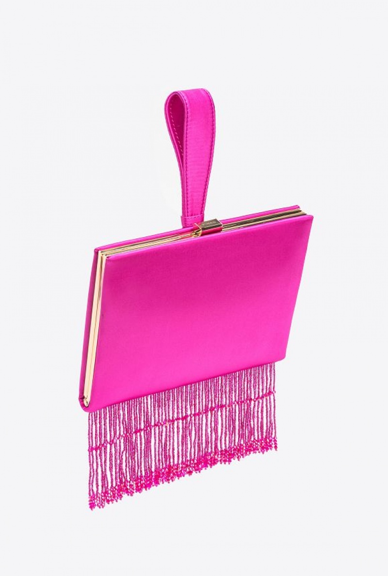 Pinko Fringed Satin Handbag Fialové Zlaté | SN-PKO32844