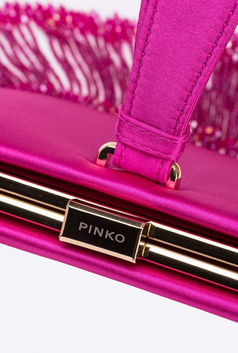 Pinko Fringed Satin Handbag Fialové Zlaté | SN-PKO32844