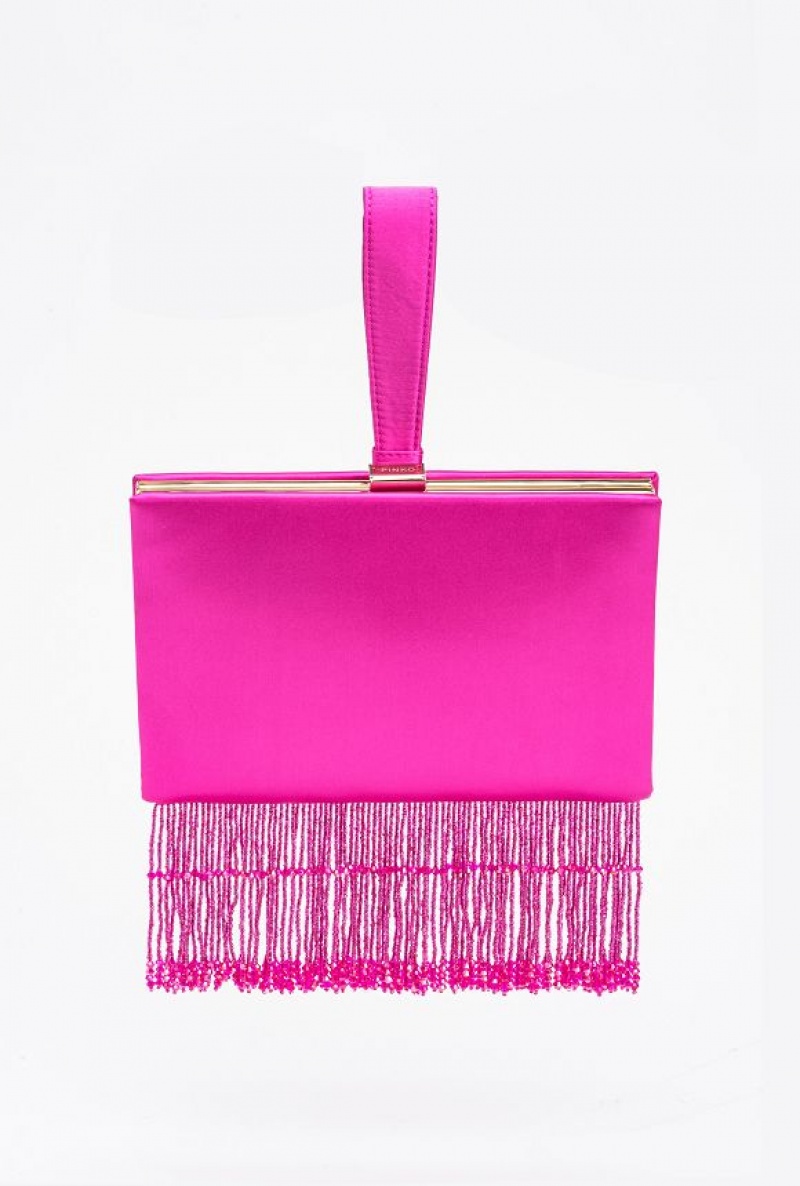 Pinko Fringed Satin Handbag Fialové Zlaté | SN-PKO32844