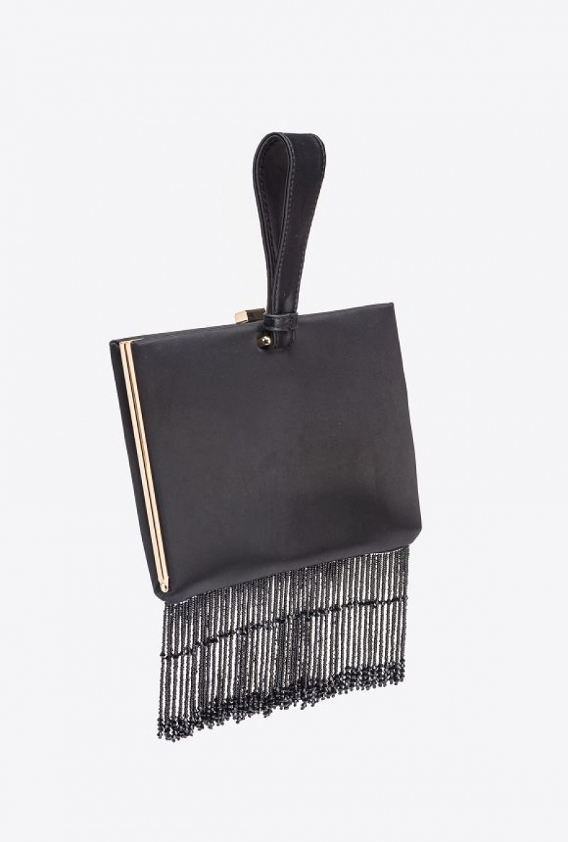 Pinko Fringed Satin Handbag Černé Zlaté | SN-PKO32845