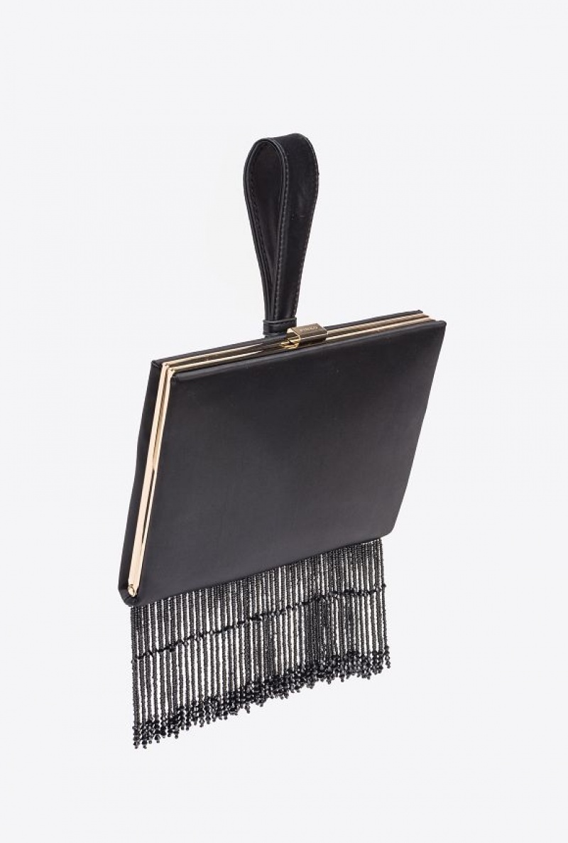 Pinko Fringed Satin Handbag Černé Zlaté | SN-PKO32845