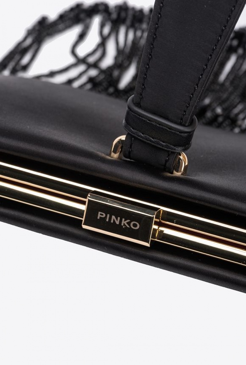 Pinko Fringed Satin Handbag Černé Zlaté | SN-PKO32845