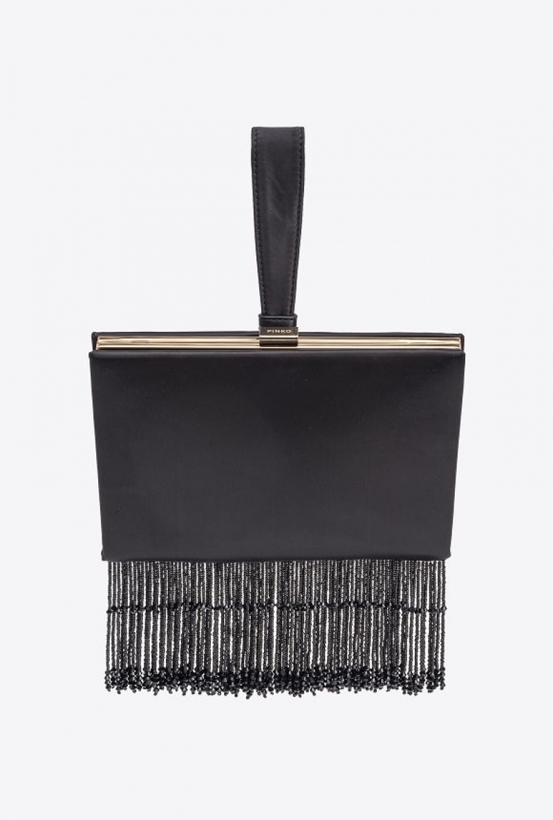 Pinko Fringed Satin Handbag Černé Zlaté | SN-PKO32845