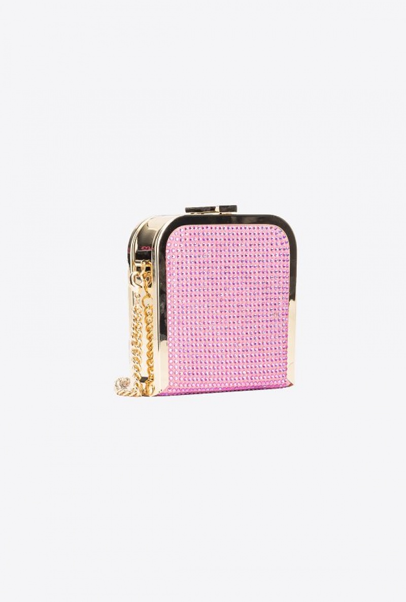 Pinko Fully Rhinestoned Box Clutch Fialové Zlaté | SN-PKO32426