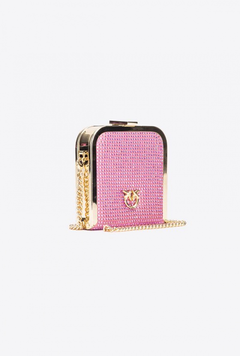 Pinko Fully Rhinestoned Box Clutch Fialové Zlaté | SN-PKO32426