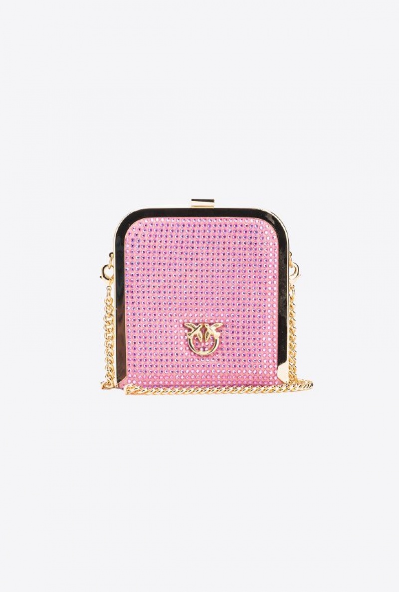 Pinko Fully Rhinestoned Box Clutch Fialové Zlaté | SN-PKO32426