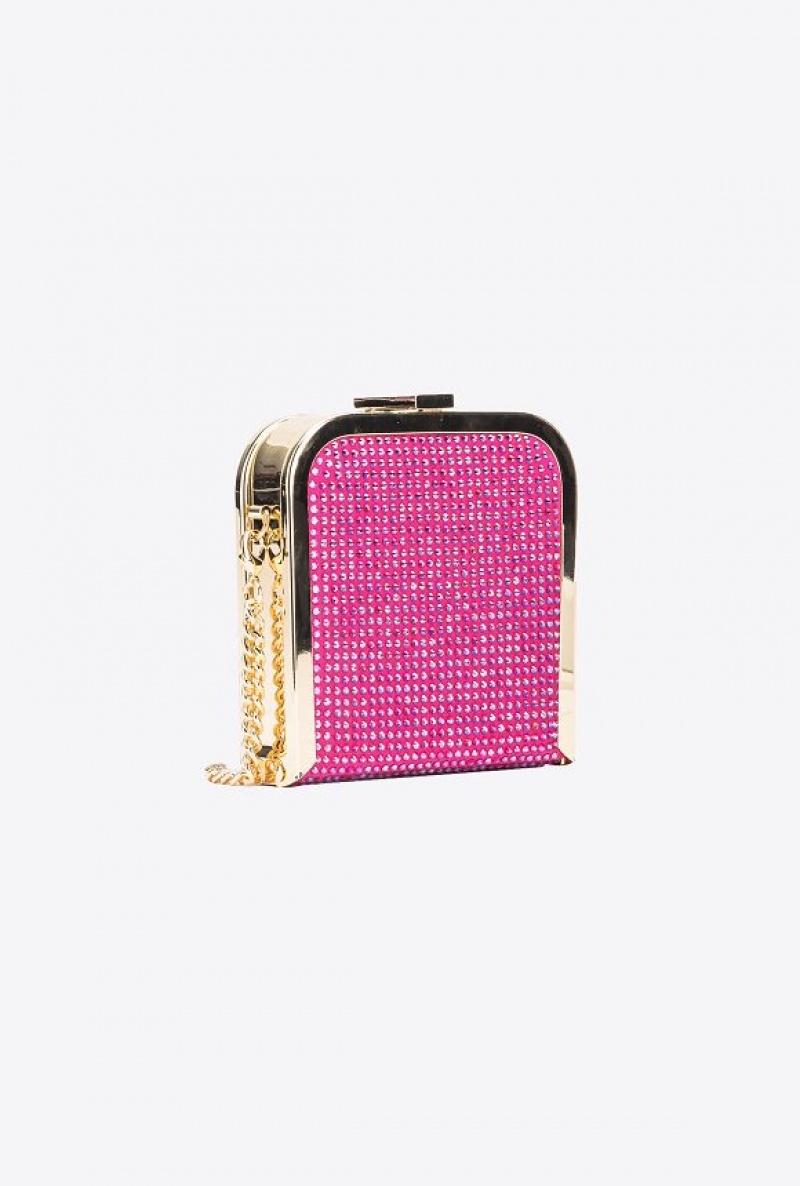 Pinko Fully Rhinestoned Box Clutch Fialové Zlaté | SN-PKO32428