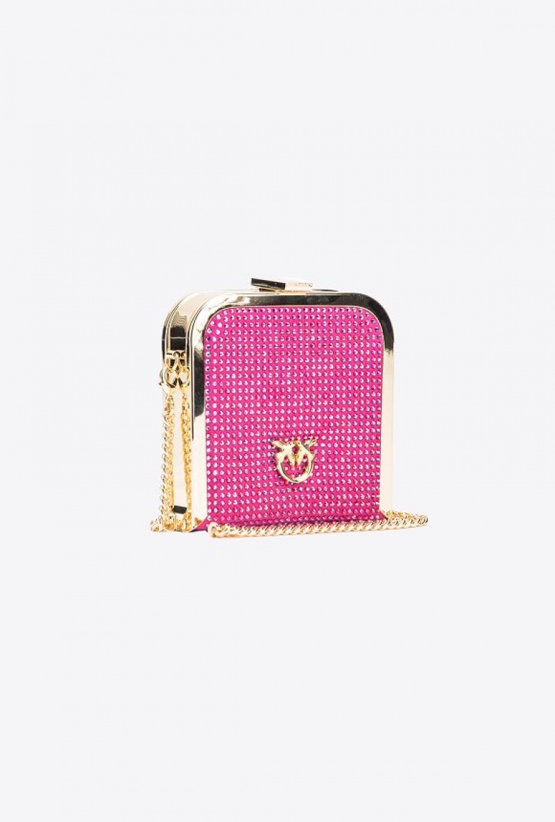 Pinko Fully Rhinestoned Box Clutch Fialové Zlaté | SN-PKO32428