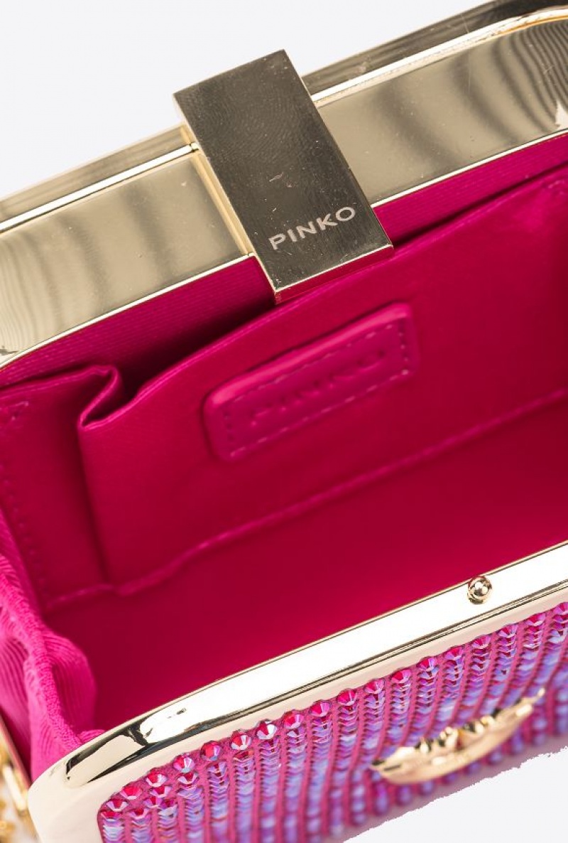 Pinko Fully Rhinestoned Box Clutch Fialové Zlaté | SN-PKO32428