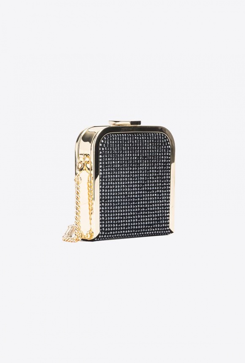 Pinko Fully Rhinestoned Box Clutch Černé Zlaté | SN-PKO32843