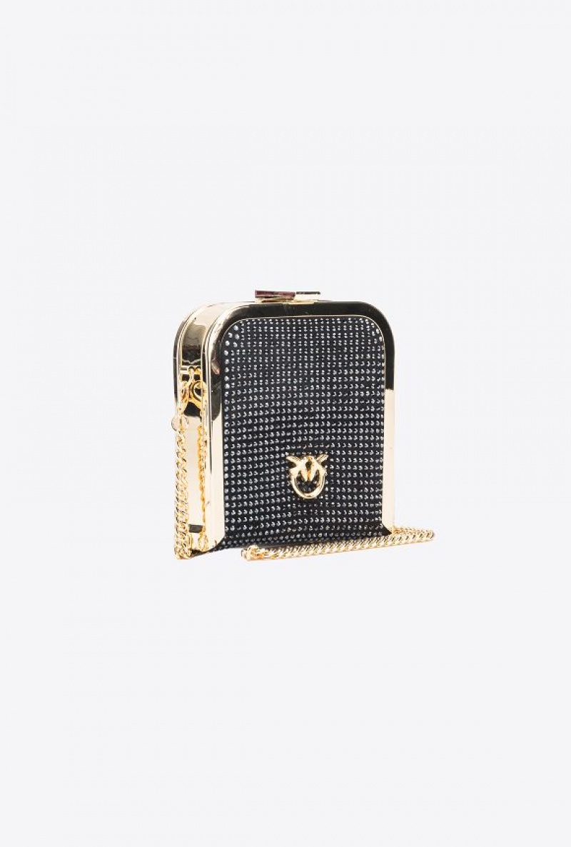 Pinko Fully Rhinestoned Box Clutch Černé Zlaté | SN-PKO32843