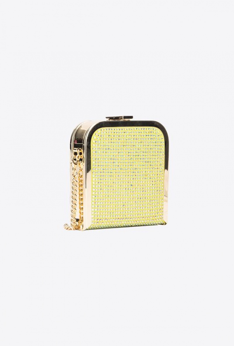 Pinko Fully Rhinestoned Box Clutch Žluté Světle Zelene Zlaté | SN-PKO32425