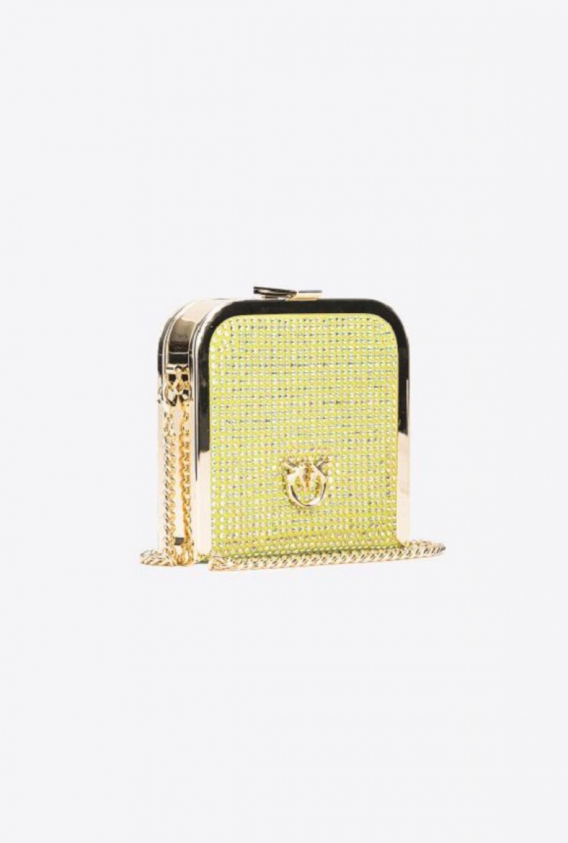 Pinko Fully Rhinestoned Box Clutch Žluté Světle Zelene Zlaté | SN-PKO32425