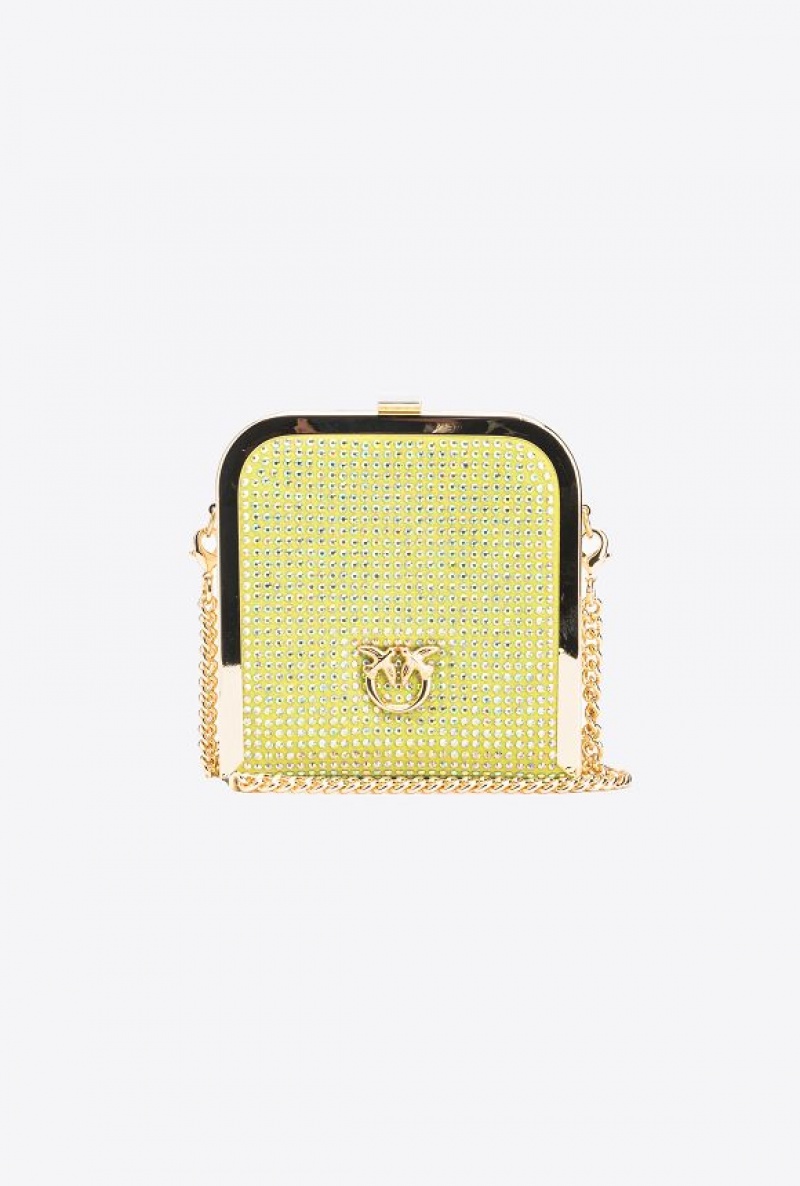 Pinko Fully Rhinestoned Box Clutch Žluté Světle Zelene Zlaté | SN-PKO32425