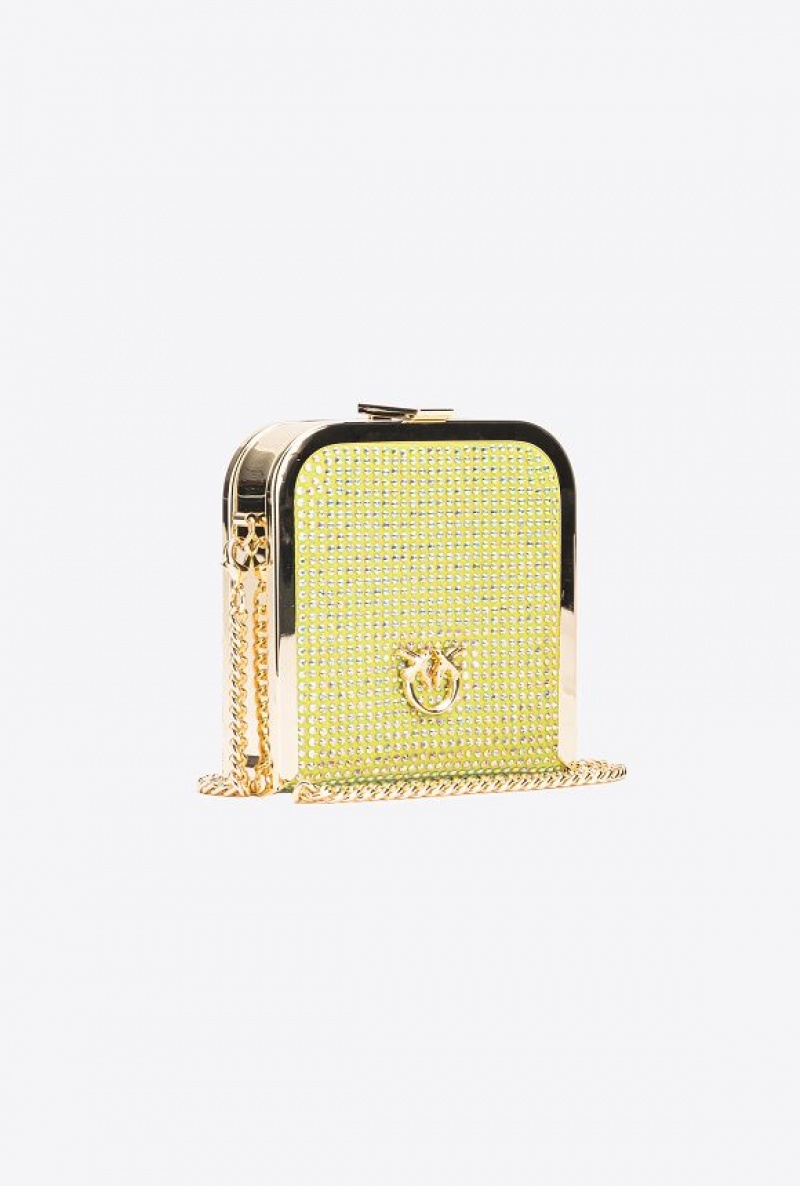 Pinko Fully Rhinestoned Box Clutch Žluté Světle Zelene Zlaté | SN-PKO32840