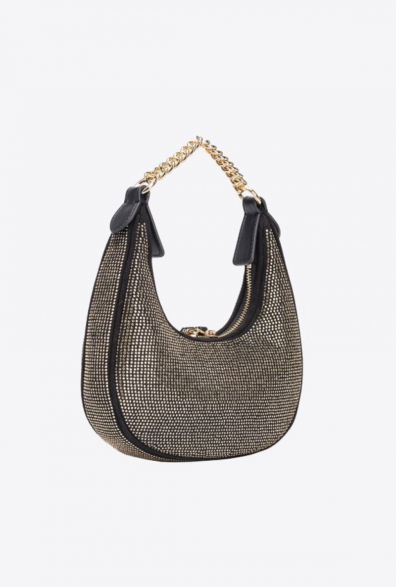 Pinko Fully Rhinestoned Mini Brioche Bag Hobo Černé Zlaté | SN-PKO32597