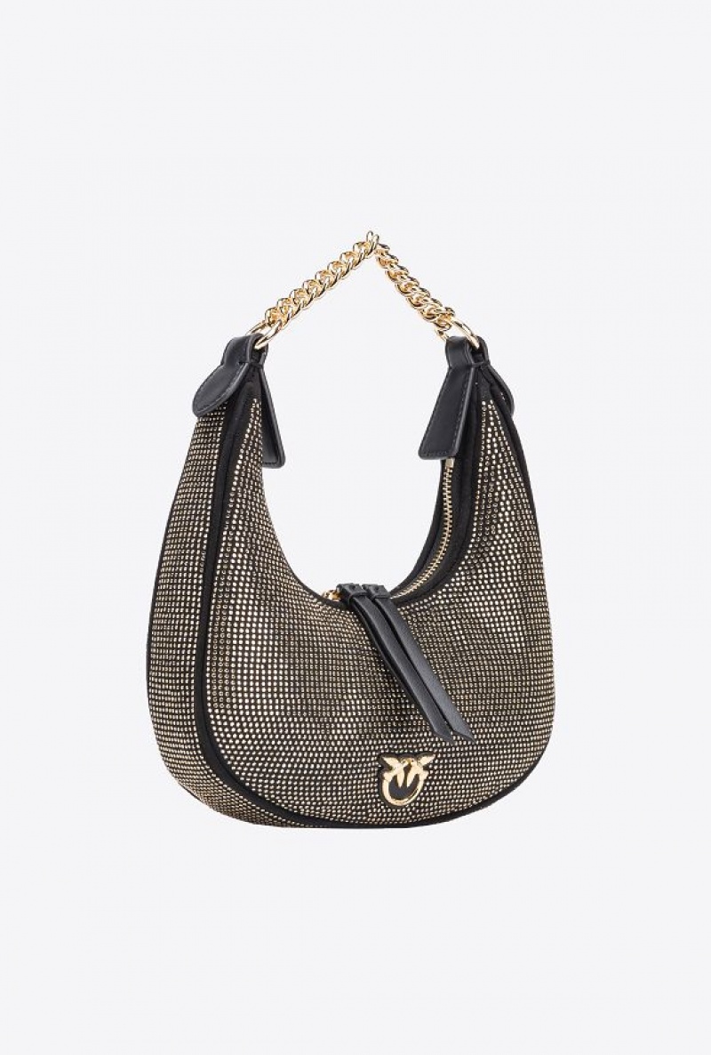 Pinko Fully Rhinestoned Mini Brioche Bag Hobo Černé Zlaté | SN-PKO32597