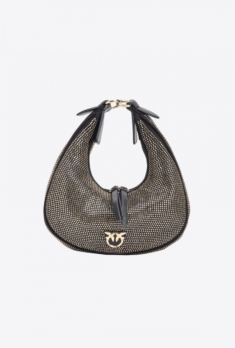 Pinko Fully Rhinestoned Mini Brioche Bag Hobo Černé Zlaté | SN-PKO32597