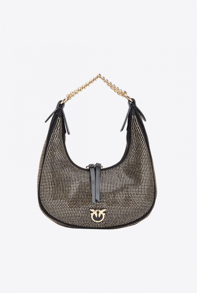 Pinko Fully Rhinestoned Mini Brioche Bag Hobo Černé Zlaté | SN-PKO32732