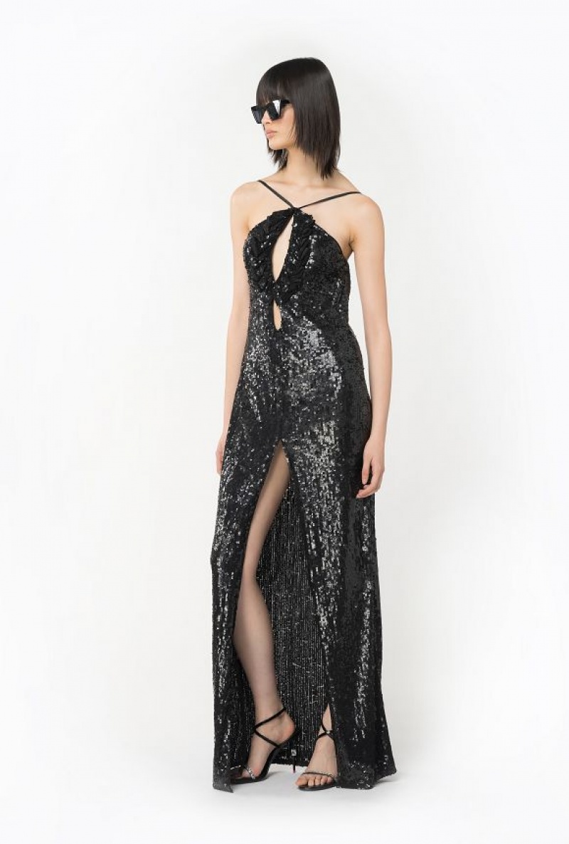 Pinko Fully Sequinned Šaty With Ruching Černé | SN-PKO33096