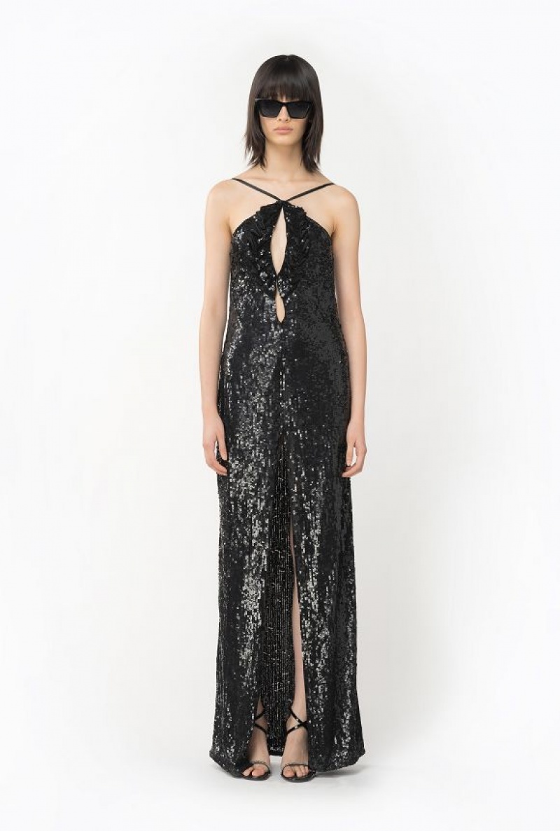 Pinko Fully Sequinned Šaty With Ruching Černé | SN-PKO33096