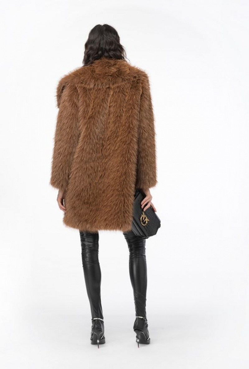 Pinko Fur-effect Pea Coat Hnědé | SN-PKO33671