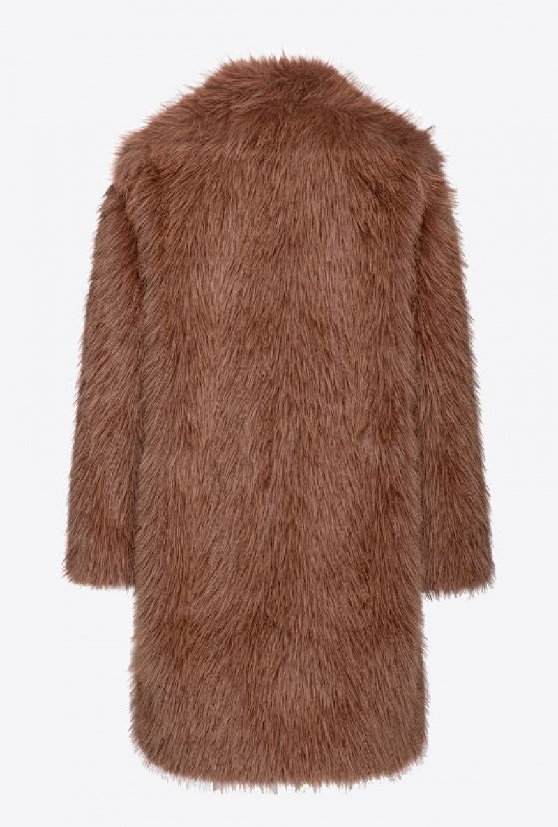 Pinko Fur-effect Pea Coat Hnědé | SN-PKO33671