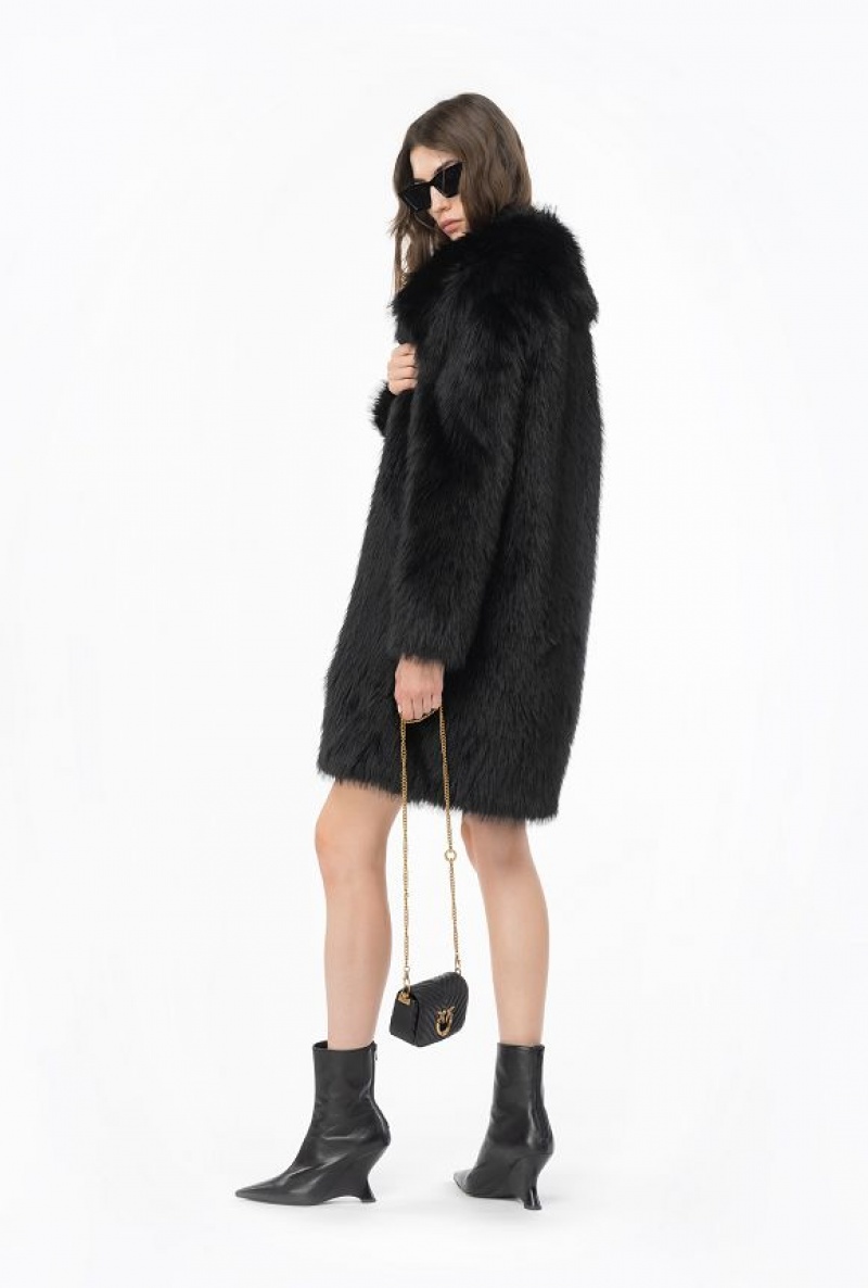 Pinko Fur-effect Pea Coat Černé | SN-PKO33675