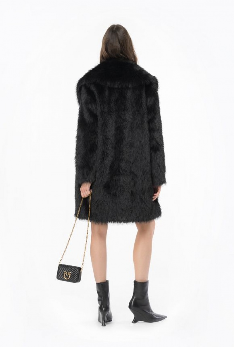 Pinko Fur-effect Pea Coat Černé | SN-PKO33675