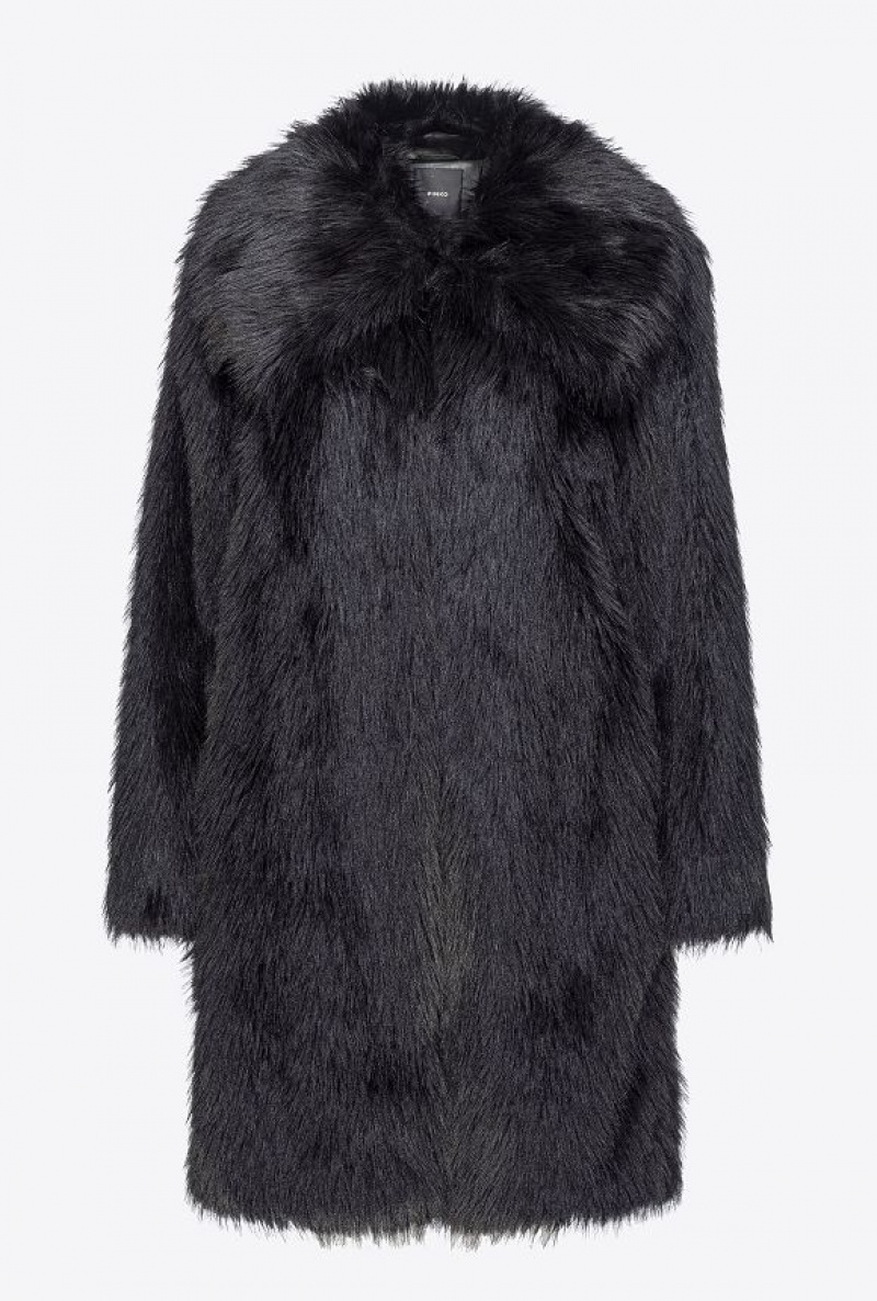 Pinko Fur-effect Pea Coat Černé | SN-PKO33675