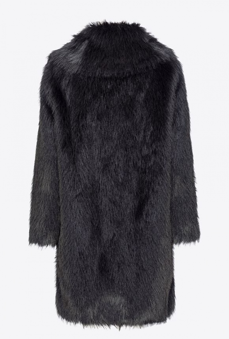 Pinko Fur-effect Pea Coat Černé | SN-PKO33675