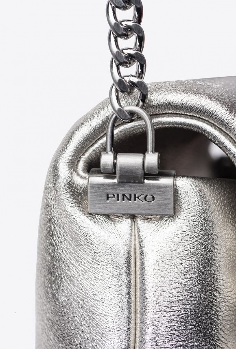 Pinko Galleria Baby Love Bag Click Puff In Laminated Nappa Læder Stříbrné | SN-PKO32369