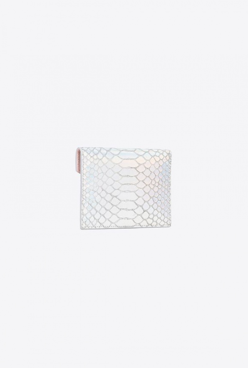 Pinko Galleria Byty Card Holder In Holographic Silver Reptile Skin Stříbrné Zlaté | SN-PKO34324