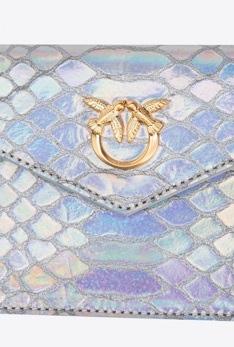 Pinko Galleria Byty Card Holder In Holographic Silver Reptile Skin Stříbrné Zlaté | SN-PKO34324