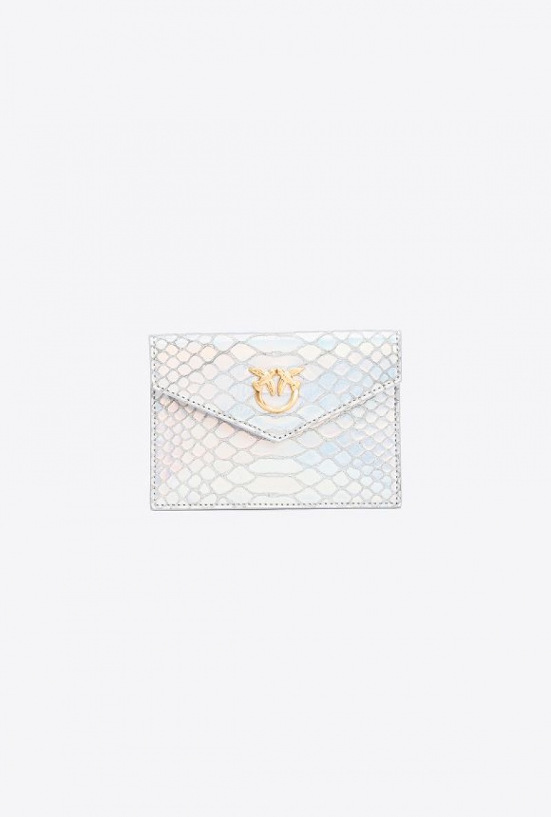 Pinko Galleria Byty Card Holder In Holographic Silver Reptile Skin Stříbrné Zlaté | SN-PKO34324