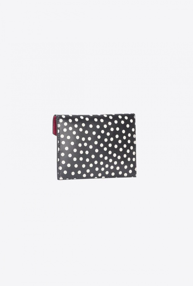 Pinko Galleria Byty Card Holder In Polka Dot-printed Læder Černé Bílé Stříbrné | SN-PKO34322