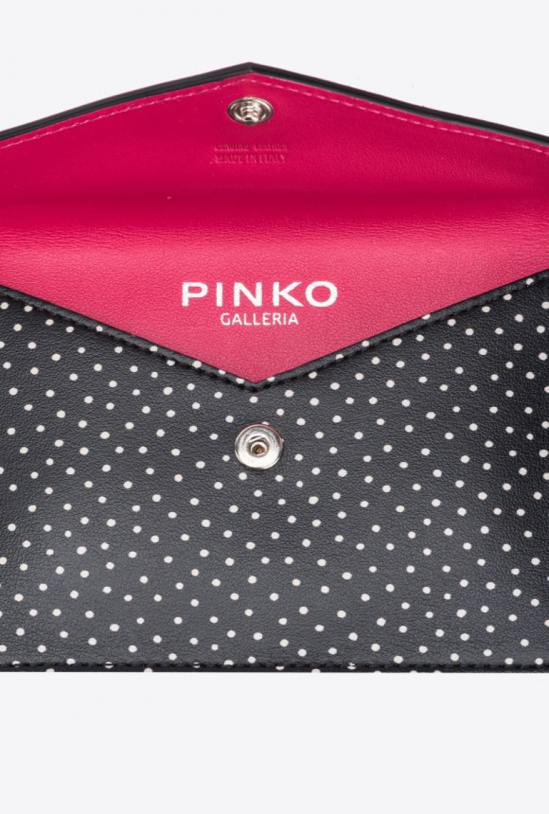 Pinko Galleria Byty Card Holder In Polka Dot-printed Læder Černé Bílé Stříbrné | SN-PKO34322