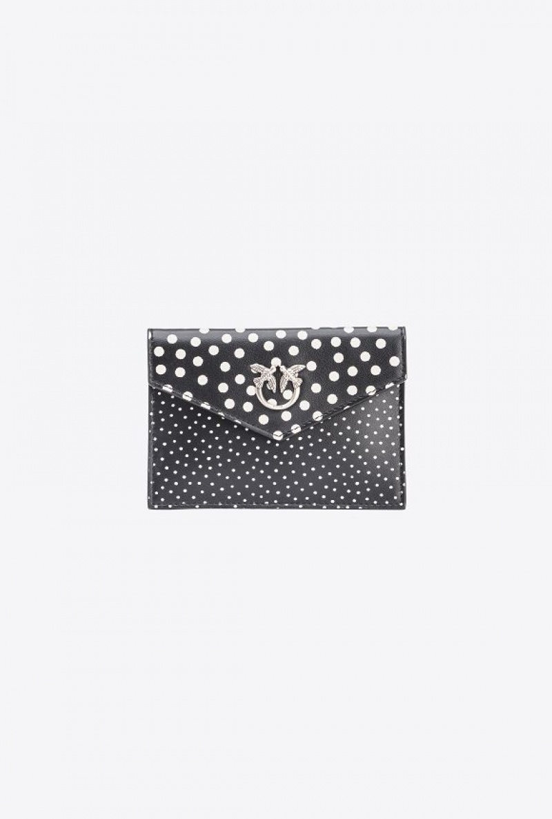 Pinko Galleria Byty Card Holder In Polka Dot-printed Læder Černé Bílé Stříbrné | SN-PKO34322