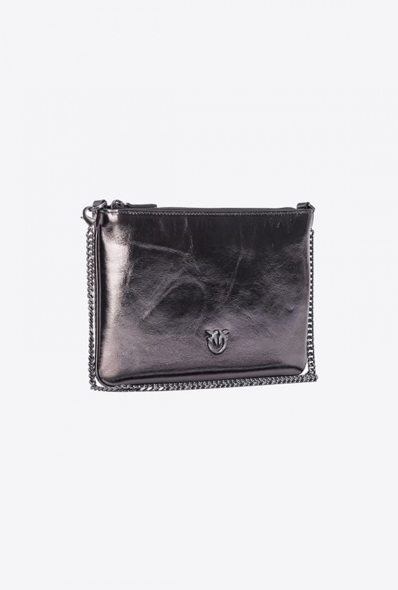 Pinko Galleria Classic Byty Bag In Laminated Læder Šedé | SN-PKO34301