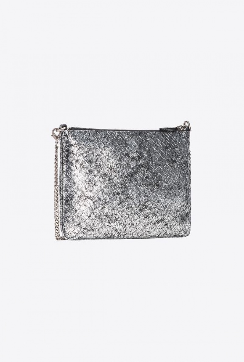 Pinko Galleria Crackle-effect Crocodile Byty Love Bag Tmavě Stříbrné Stříbrné | SN-PKO34299