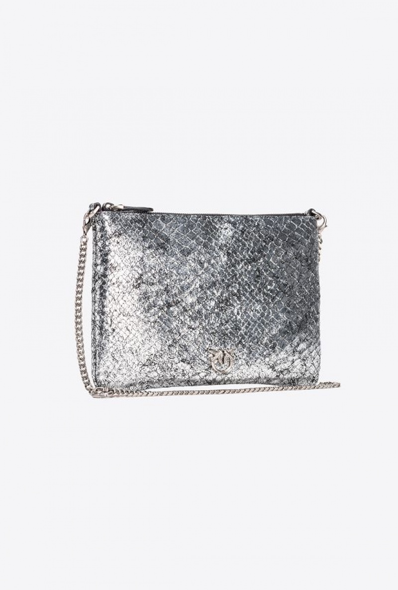 Pinko Galleria Crackle-effect Crocodile Byty Love Bag Tmavě Stříbrné Stříbrné | SN-PKO34299