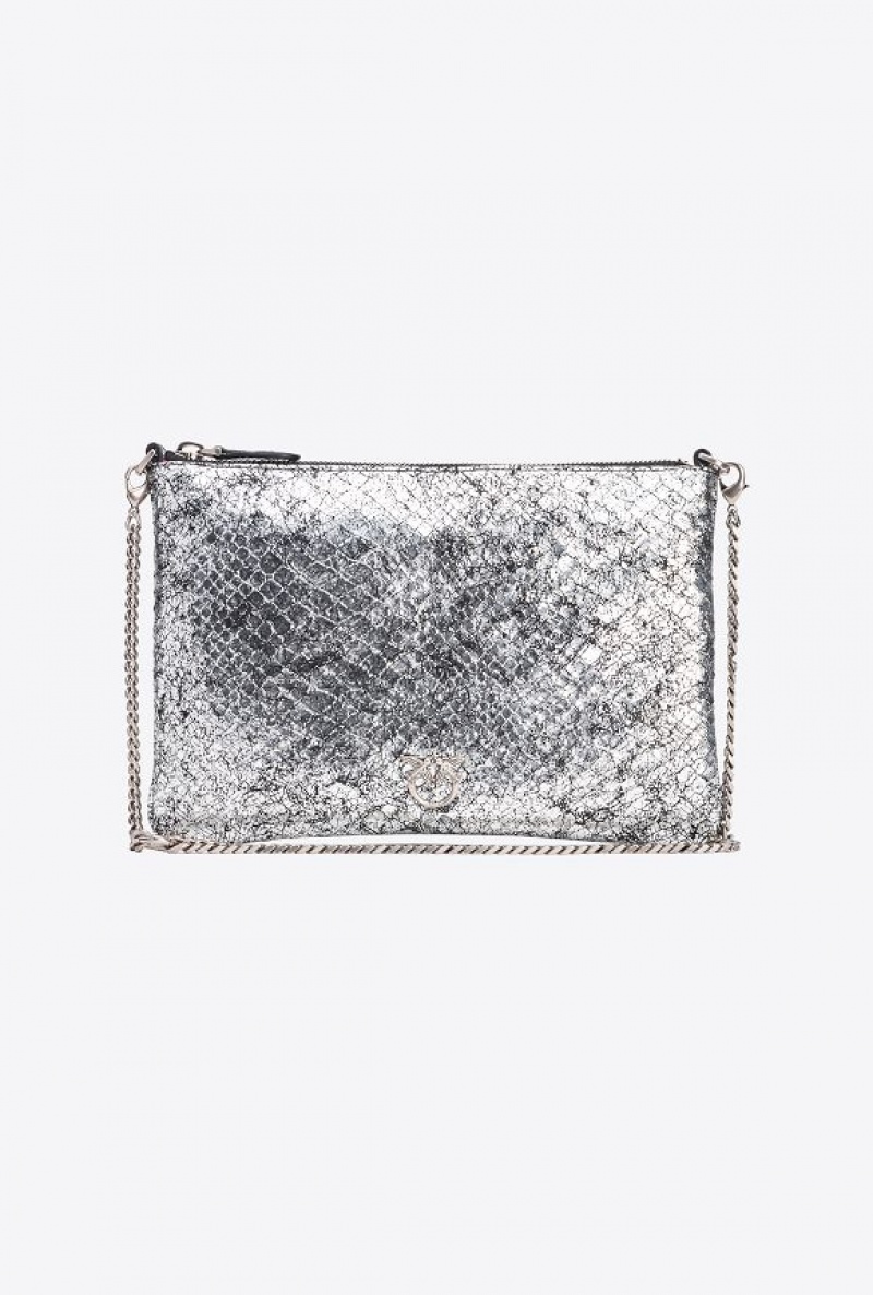 Pinko Galleria Crackle-effect Crocodile Byty Love Bag Tmavě Stříbrné Stříbrné | SN-PKO32348