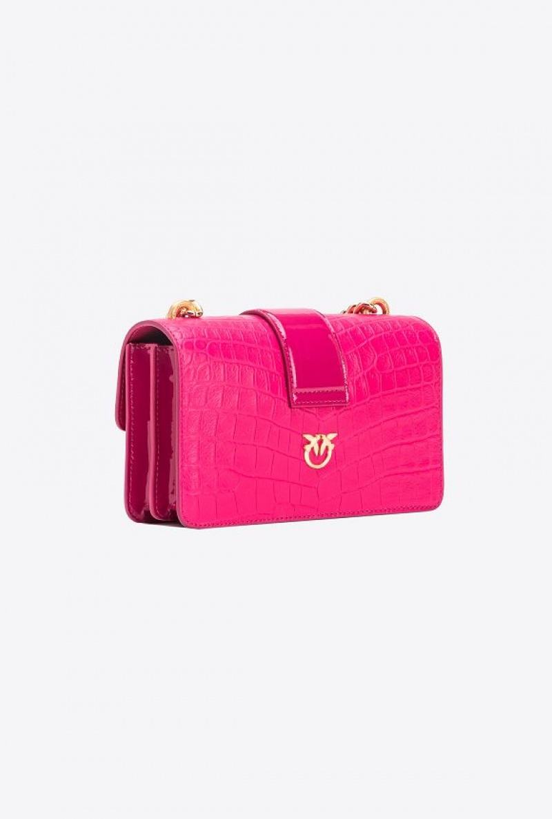 Pinko Galleria Crocodile Lakovaná Læder Mini Love Bag One Růžové Zlaté | SN-PKO32644