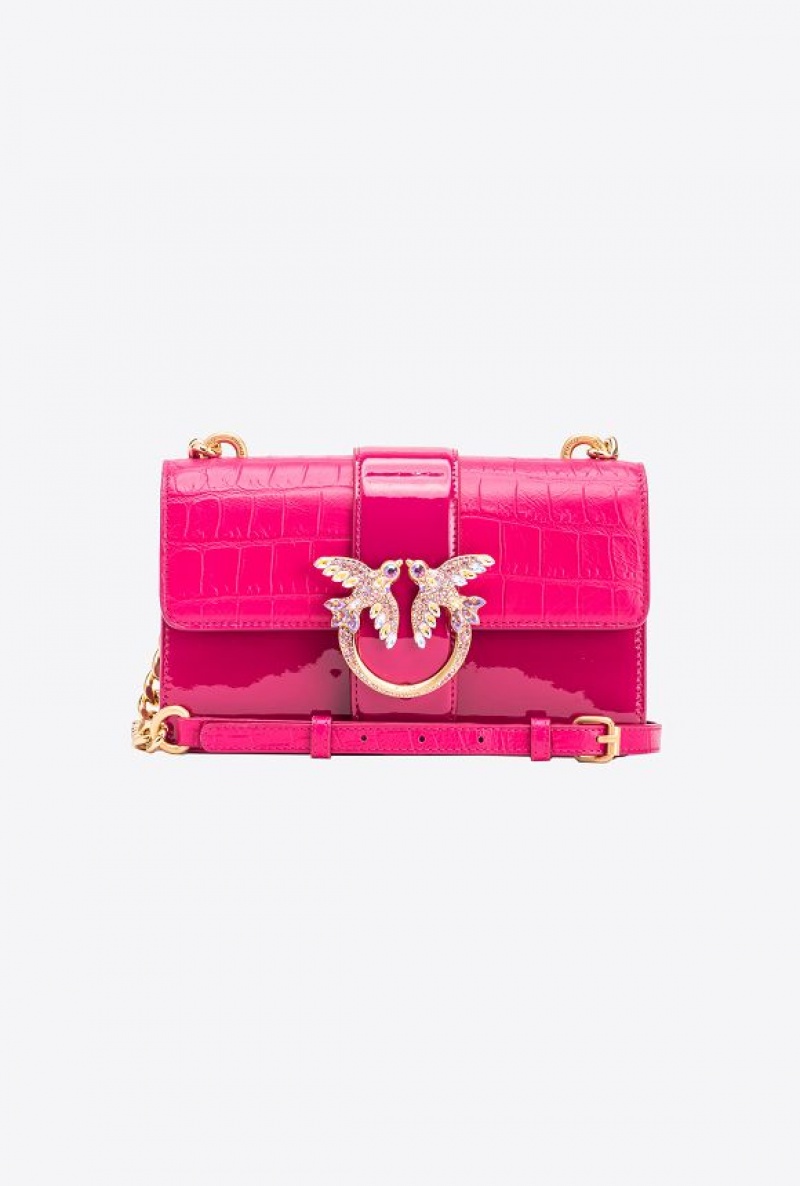 Pinko Galleria Crocodile Lakovaná Læder Mini Love Bag One Růžové Zlaté | SN-PKO32644