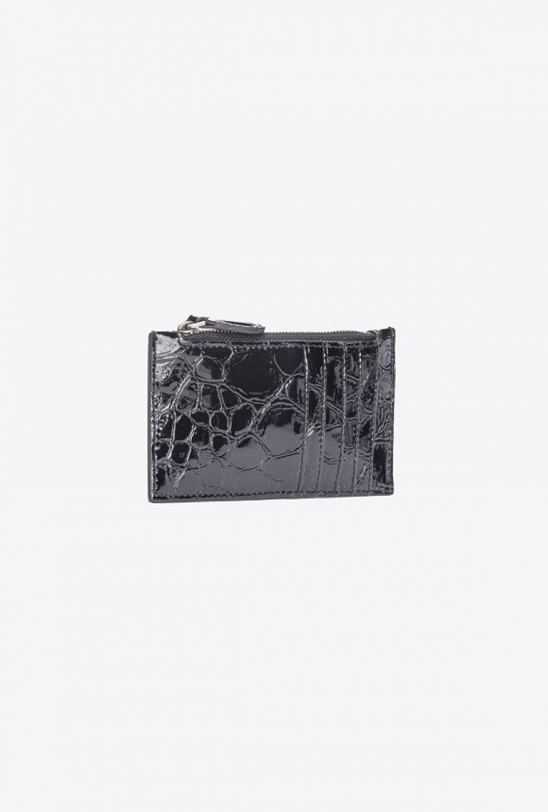 Pinko Galleria Glossy Crocodile-print Card Holder Černé Stříbrné | SN-PKO34298