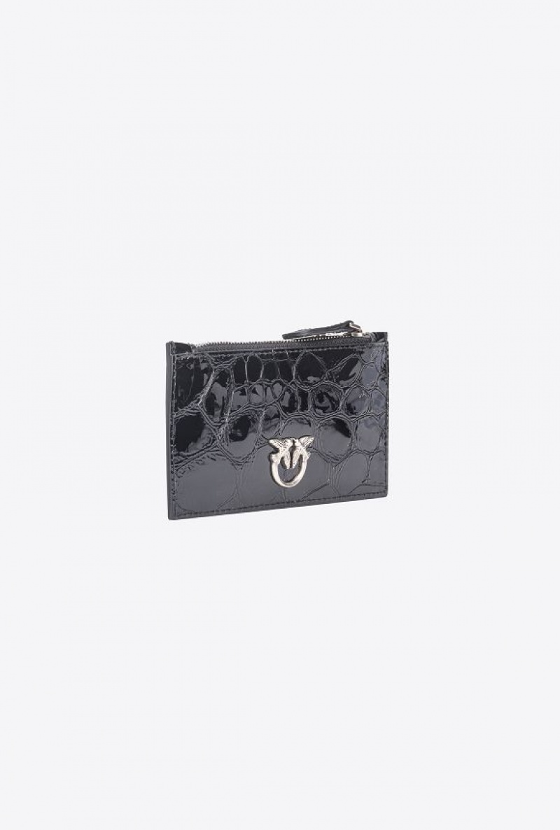 Pinko Galleria Glossy Crocodile-print Card Holder Černé Stříbrné | SN-PKO34298